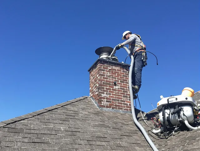 Dedicated East Hampton Chimney Sweep team member cleaning a chimney in East Hampton, CT