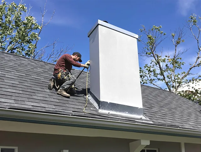 East Hampton Chimney Sweep team member finishing chimney construction in East Hampton, CT