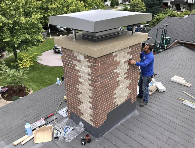 East Hampton Chimney Sweep team working on a custom chimney remodel in East Hampton, CT