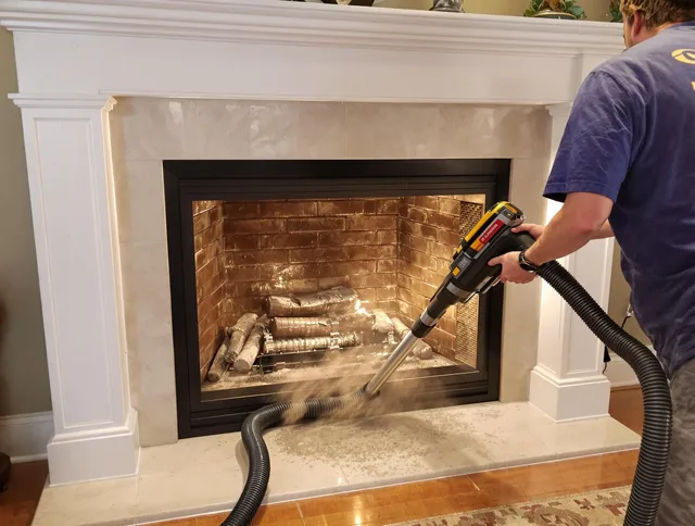 Fireplace cleaning performed by East Hampton Chimney Sweep in East Hampton, CT